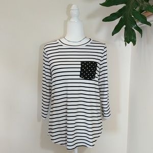 Anthro Lilis Closet Stripped 3/4 Sleeve Top
